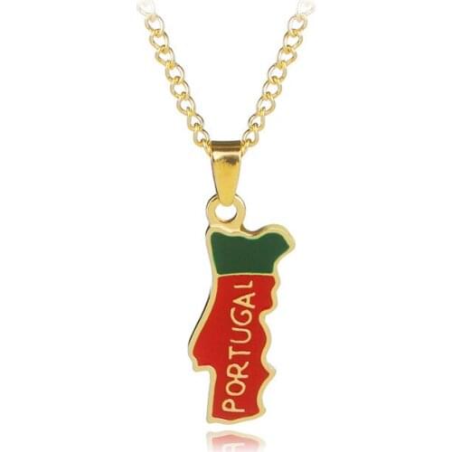 Fashion Gold Portugal Map Hometown Pendant Necklace Exquisite Simple Men Jewelry Tourist Souvenirs Gift Dropshipping