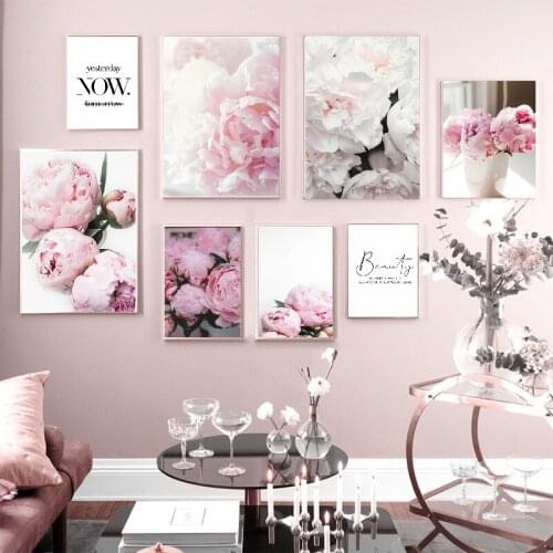 Flower Pink Wall Art Canvas Girl Bedroom Decoration Modern Blooming Pictures Paintings Living Room Decoration Poster Nordic