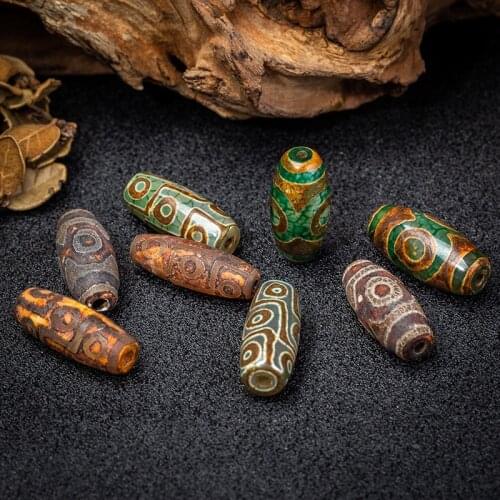 Natural Tibetan Dzi Agates Stone Beads Retro Vintage Jewelry Antique Green Black Ruyi Agates Stone Beads