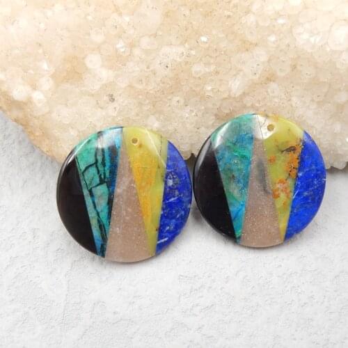 Natural Gemstone Lapis Lazuli,Yellow Opal,Obsidian,Blue Opal With Labrador Intarsia Earring Beads 30x5mm,12.9g