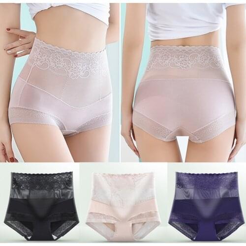 New Hot Lace High Waist Ladies Large Size Underpants Feminine Abdomen Hip Lifting and Body Shaper Cotton Brief plus size lingere