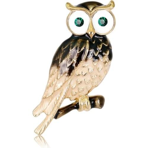 New Cute Metal Rhinestone Color Cartoon Retro Animal Bird Owl Brooch Pin for Girl Women Fashion Jewelry Corsage Accessories