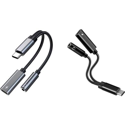 New USB C to 3.5mm Headphone Jack Adapter 2 in 1,Audio Cable with PD 60W Fast Charging for Galaxy S21 S20 Ultra S20