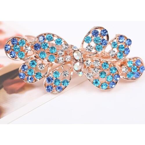 New Luxury Crystal Hair Clip Opal Leaf Resin Flower Headwear Jewelry OL For Women Girls Elegant Barrettes Hair Accessorie