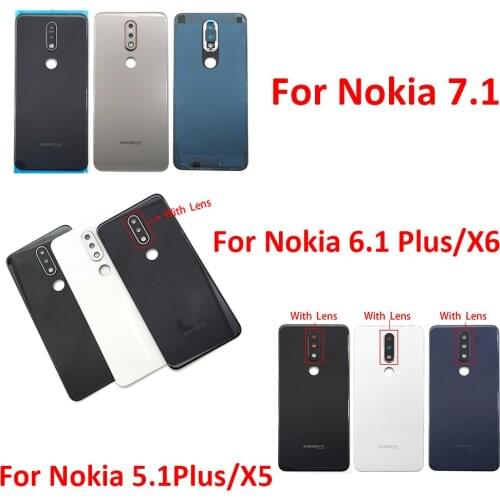 Original For Nokia 6.1Plus X6 7.1 5.1Plus X5 Back Battery Door Rear Housing Cover Case With Glass Lens With Adhesive