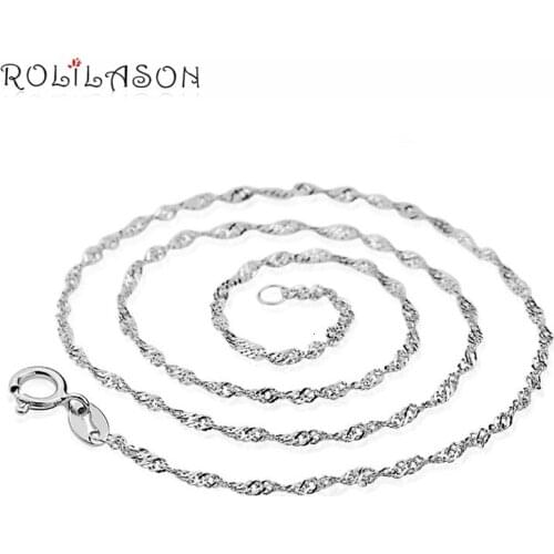 ROLILASON New Water waves Chain Necklace Wholesale Price real 925 Solid Sterling Silver 45 cm 2017 Fine Jewelry SN105