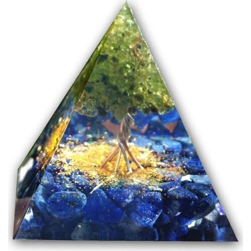 Handmade Tree Of Life Orgone Pyramid 50mm Amethyst Peridot Healing Crystal Energy Generator Orgone Pyramid Emf Meditation Tool