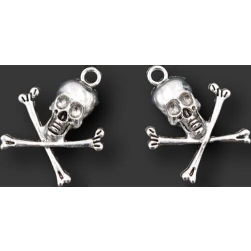 20pcs Silver Plated Bone Cross Skull Pendants Punk Necklace Earring Accessories DIY Charm Jewelry Craft Making 23*20mm A1987