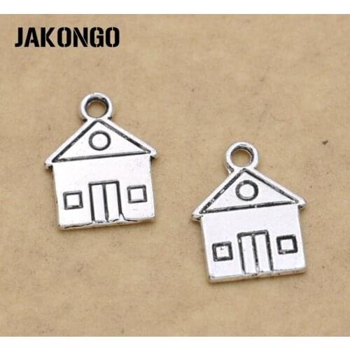 JAKONGO Antique Silver Plated House Charms Pendants for Jewelry Accessories Making Bracelet Findings DIY 16x13mm 20pcs/lot