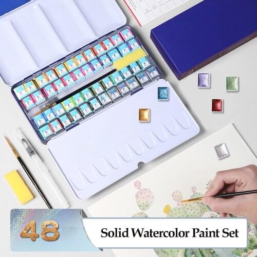 Professional 24/36/48 Colors Solid Watercolor Paints Set With Paintbrush Nylon Paintbrush Set For Drawing Art Paint Supplies