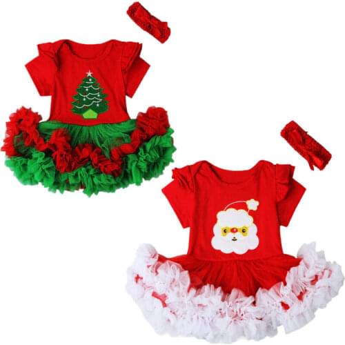 0-18M Baby Christmas Dress 2pcs Set Santa Claus Christmas Tree Newborn Baby Girls Tutu Dress + Headband Party Outfit Costume