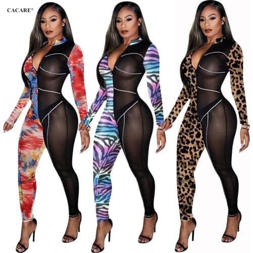 Sexy Long Jumpsuit Rompers Women Summer Bodycon Overalls Playsuit Mesh Bodysuit Ladies Jump Suit 5 Colors F0634 Long Sleeve