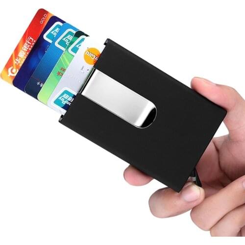 Thin Metal Anti-degaussing Automatic Card Holder with Clip for Men Women