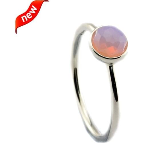 October Droplet Rings With Opalescent Pink Crystal 100% 925 Sterling Silver Fine Jewelry Free Shipping