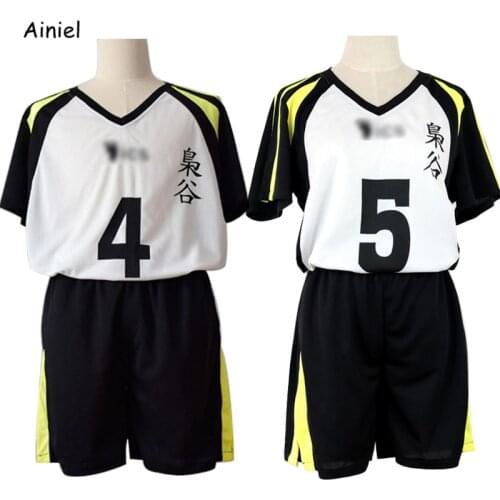 Boys Men No.5 Akaashi Keiji No.4 Bokuto Koutarou Volleyball Uniform Cosplay Haikyuu Jersey Fukurodani Academy Team Top+Shorts