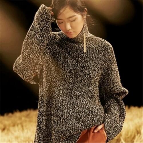 100% hand made pure cashmere knit women fashion turtleneck solid shawl sleeve pullover sweater customized
