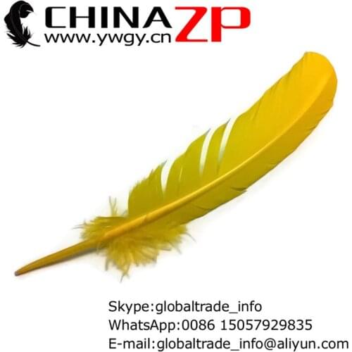 Manufacturer in CHINAZP Factory 500pcs/lot 30~35cm(12~14inch) Top Quality Dyed Yellow Turkey Quill Feathers for Masks