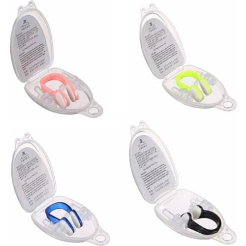 Soft Silicone Swimming Nose Clips + 2 Ear Plugs Earplugs Gear with a case box Set Pool Accessories Water Sports