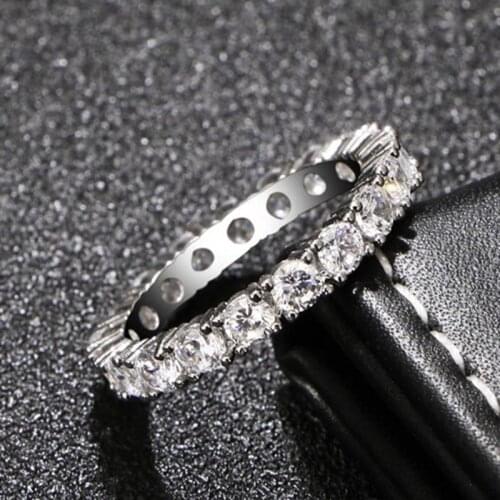 Women Fashion Single Row Ring Micro-studded Full Eternity Engagement Ring Thin Band Ring