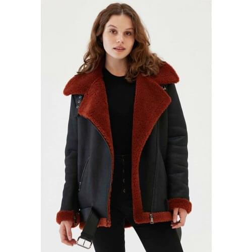 Womens Shearling Jacket Turkey Sheepskin Coat Oversize Coat Black Leather Jacket Warmest Winter Coats
