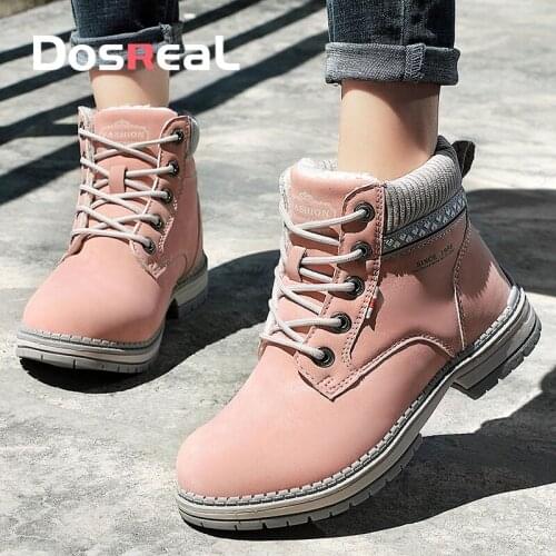 Dosreal Women Boots 2020 Winter Snow Boots For Females Fashion Shoes Lace up Pink Working Boots With Fur Casual Shoes