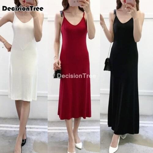 2021 women modal cotton spaghetti strap tank basic full slip medium long tank underdress petticoat long sleeping underdress