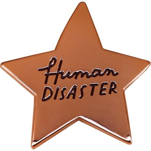 Human disaster enamel pin golden pentagram brooch funny shirt jackets accessory