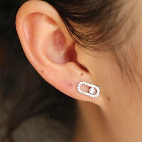 Top quality mimimalist cute Jewelry Authentic 925 Sterling Silver 1pc no Move cz Stone Crystal delicate Stud Earrings For Women