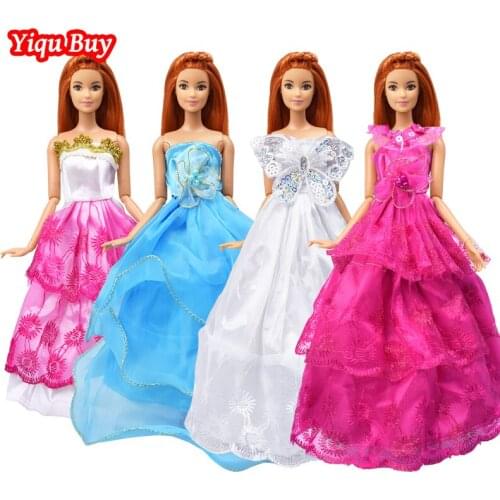 10 Pcs/set (4 Dress+6 Necklace) Wedding Dress Various Styles Evening Dress Princess Dress for 12 Inch Doll Accessories Girl Toys