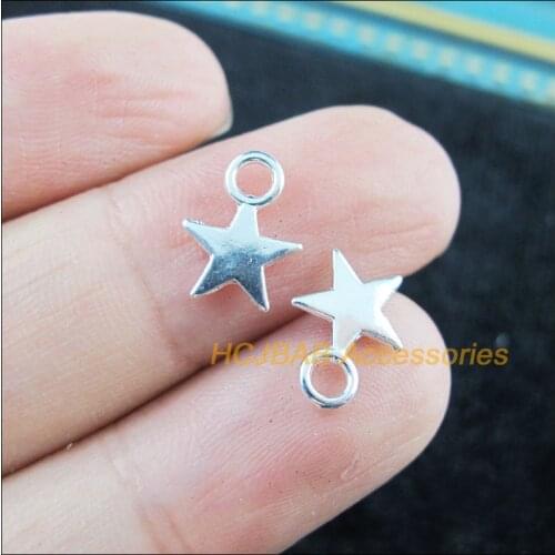 140Pcs Silver Plated Tiny Smooth Star Charms Pendants 8.5x11mm