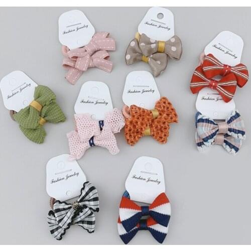 2Pcs Elastic Hair Bands For Girls Hair Bows Cute Dot Grids Kids Headwear Ponytail Holder Children Hair Ties Hair Accessories