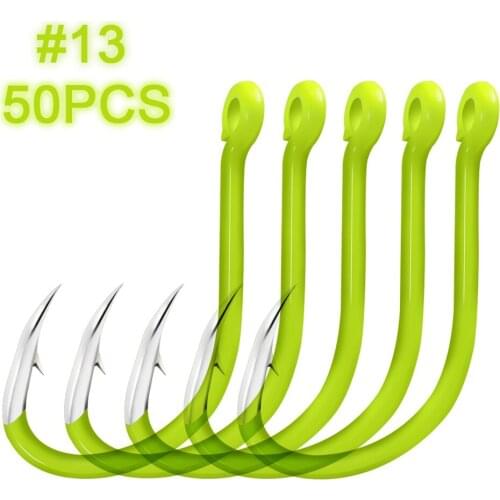 50pcs Luminous Fishing Hooks Carbon Steel Glow Fish Lures hooks In Night Fishing Accessories For Carp Pesca fishing jig #8-#13