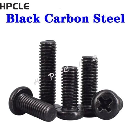 500PCS M4*4/5/6/8/10mm DIN7985 GB818 Black carbon steel Cross Recessed Pan Head Screws Phillips Screws Bolts