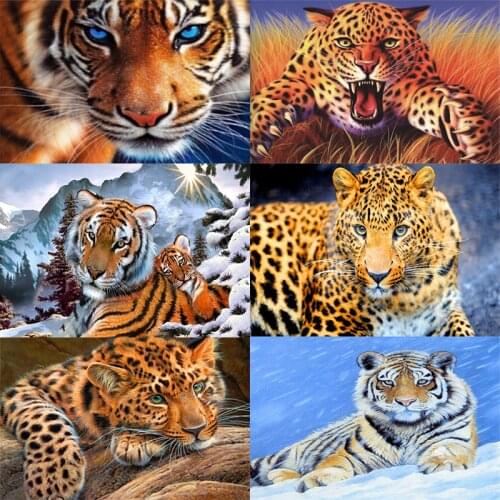 5D DIY Diamond Painting Full Round Animal Picture Diamond Embroidery Mosaic Tiger Cross Stitch Home Decoration Crafts Gift
