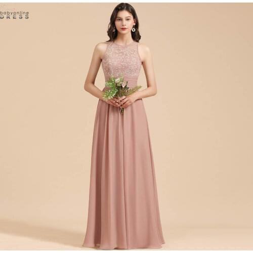 Babyonlinedress 50 Colors Sexy Split Lace Bridesmaid Dresses Long Chiffon O Neck Wedding Guest Dresses vestido de fiesta de