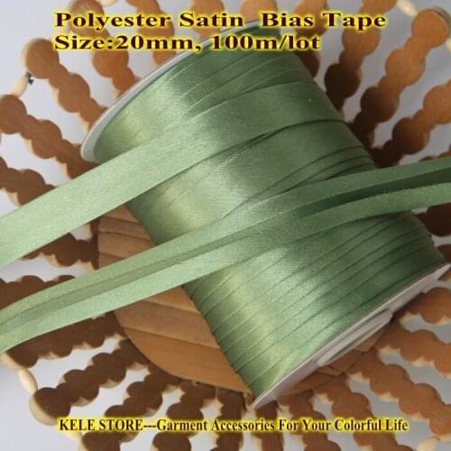 Free Shipping-Polyester Satin Bias Binding Tape,size: 20mm,bjd cloth,$12 for 100m DIY sewing garment item,accessories dark green