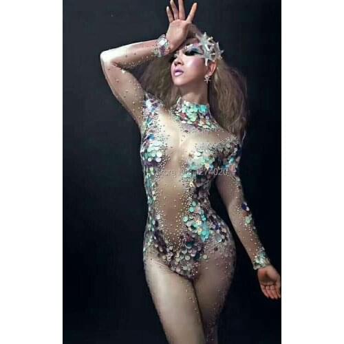 Purple Red gold Rhinestones Bodysuit Dance Show One-piece Sexy Costume Womens Performance Leotard Female Singer clothing