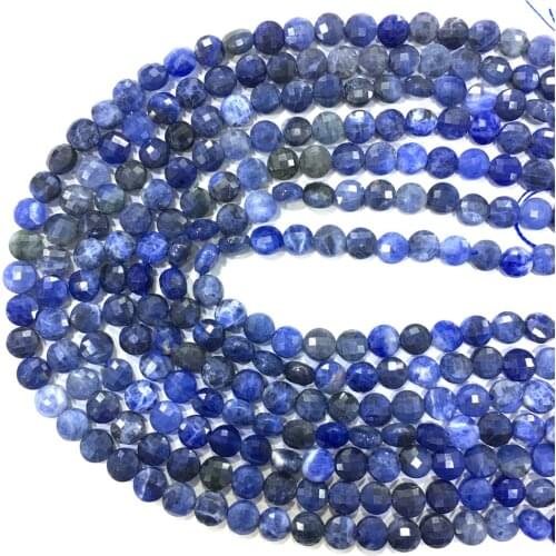 Sodalite Stone 4/6/8mm Stone Loose Beads Faceted Round Coin Shape For Jewelry Making Necklace Bracelet Free Shipping Diy Beads