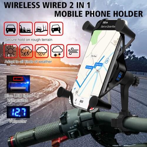 Motorcycle Phone Holder Clip Wireless charging With voltmeter X-shaped sturdy Universal For Motorcycle Bike Off-road Motorcycle