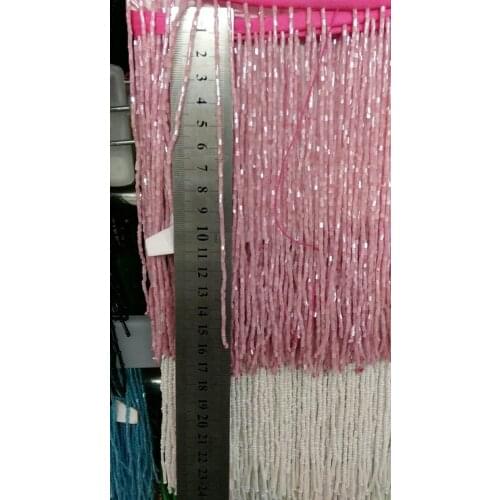 Baby Pink Emerald Green Pearl Beads Fringe Ribbon Tassel Lace Latin Trim 15cm width for wedding bridal gown dress/party sawing