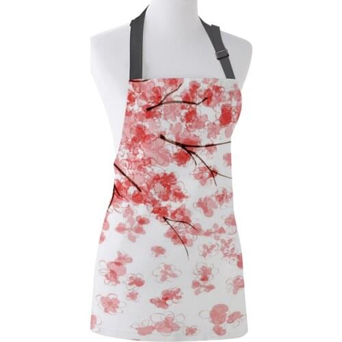 Pink Sakura Cherry Blossoms Aprons Adjustable Canvas Female Unisex Apron Baking Barbecue Bib
