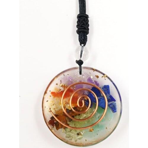 FYSL Copper Spiral Rainbow Stone and Resin Pendant Orgone Energy Necklace Classic Style Jewelry