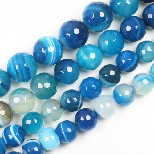 Faceted Blue Stripe Agate 4-14mm 15inch per strand, For DIY Necklace Bracelat Jewelry Making