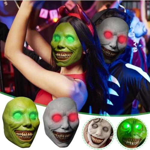 Halloween Horror Funny Latex Full Headdress Funny Horror-mask Toys Lights Halloween Masquerade Haunted House Prank Party Props