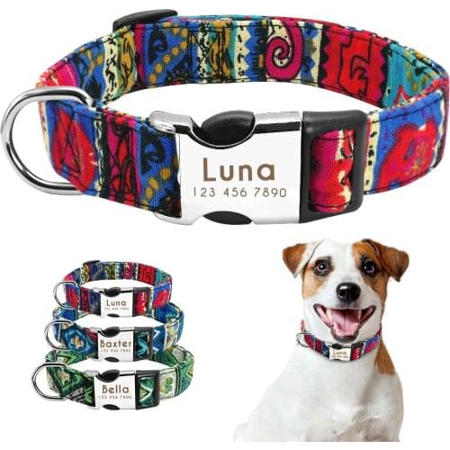 Custom Pet Dog Collar Personalized Print Nylon Dog Collars Engrave Name ID for Small Medium Large Dogs Pitbull Bull Terrier