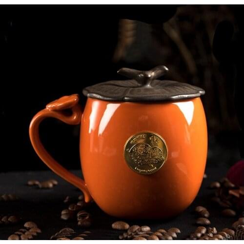 Exquisite ceramic orange persimmon mug Stylish fruit coffee cup
