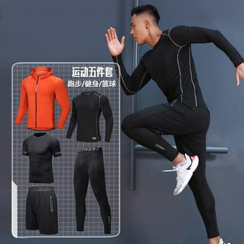 Fitness Suit Men Training Morning Run Suit Basketball Outdoor Windproof Breathable Tight Glow-in-the-dark Suit Five Piece Suit