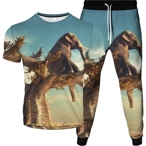 Animal Elephant Paint Totem 3D Print Men Women Tracksuit T-Shirt+Trousers 2Pcs Sets Clothes Female Male Fashion Suit Size S-6XL