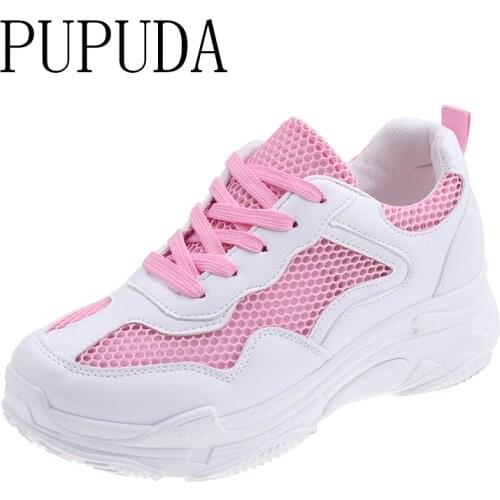 PUPUDA Women Casual Shoes Fashion Platform Shoes Mesh Breathable Sports Sneakers Women Cheap Female Chunky Shoes Women 2020
