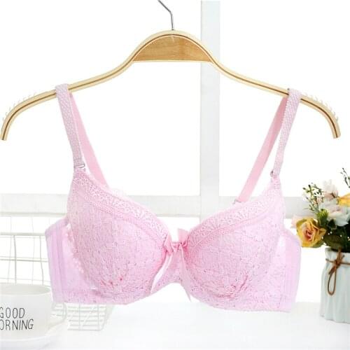 32-36AB Cup Brand Quality Lolita Underwear Young Girls Sexy Lace Push Up Brassiere Plaid Lace Underwire Underwear Adjustable Bra